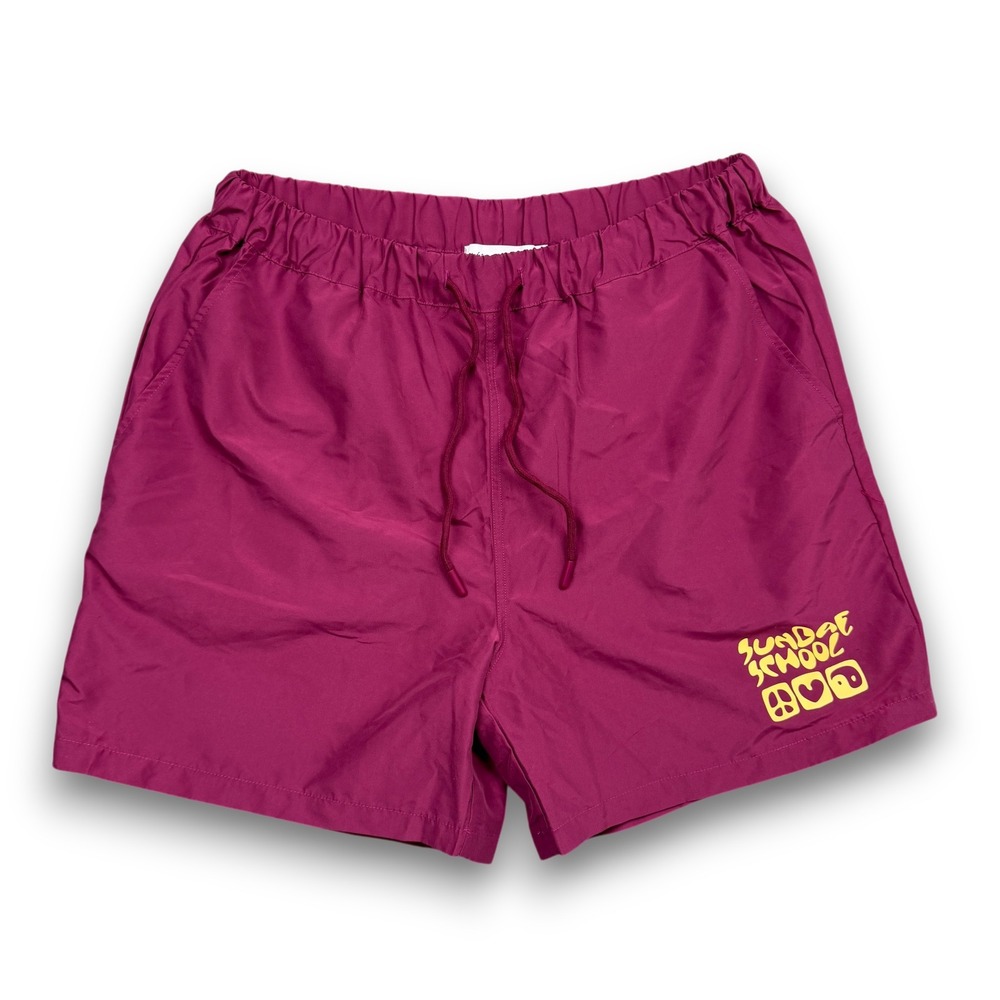 Sundae School Shorts Mens XL Magenta Graphic Drawstring Elastic Waist Casual
